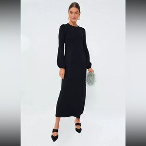 POMANDER PLACE SIZE L Black Double Knit Lennox Long Sleeve Smocked Maxi Dress‎